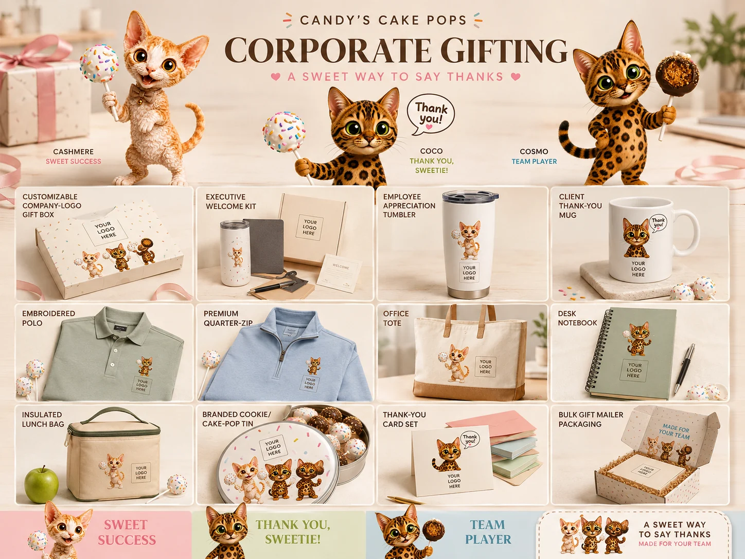 Corporate gifting collection with customizable Pop Cats merchandise