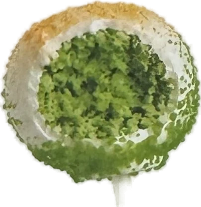 Key Lime Magic 8 Ball cake pop, cut open