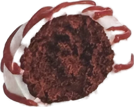 Red Velvet Magic 8 Ball cake pop, cut open